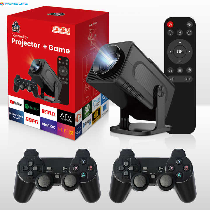 Smart Gaming Projector Android 11 Video Game Projector Controller Gamepad Portable 720P Projector 36000+ Games