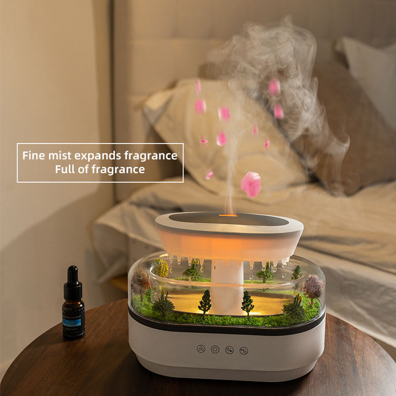 2025 New Home Fragrance Essential Oil Diffuser Smart Cool Mist White Noise Micro Landscape Raindrop Air Humidifier Diffuser