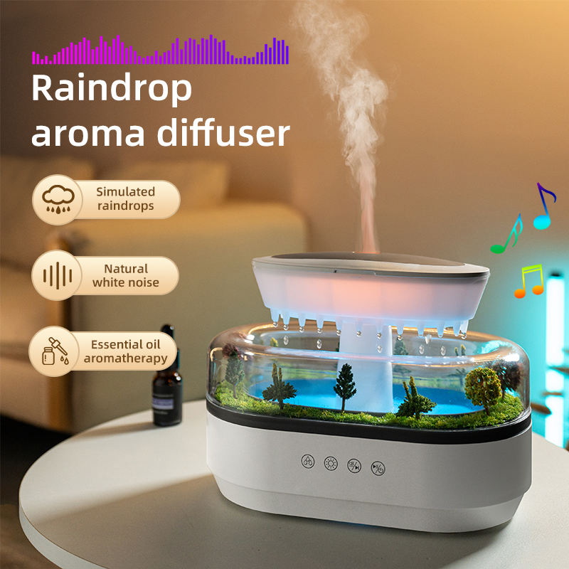 2025 New Home Fragrance Essential Oil Diffuser Smart Cool Mist White Noise Micro Landscape Raindrop Air Humidifier Diffuser