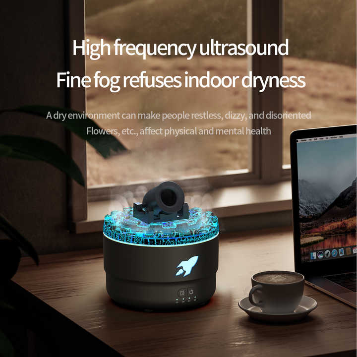 Ultrasonic Simulated Smoke Cannon Humidifier 7 Color Led Light Essential Oil Diffuser Volcanic Aroma Diffuser