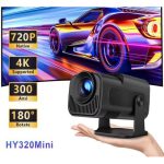 Android HY320 Mini Portable Projector 4K 300 ANSI with WiFi and Bluetooth, Smart Projector with Android13, Support WiFi 6 BT5.0 Auto Keystone Correction Upgrade from HY300 Projector