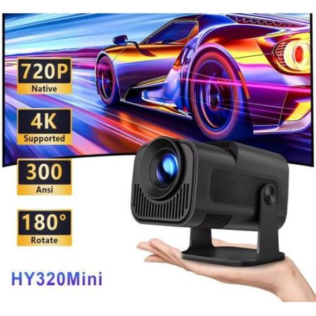 Android HY320 Mini Portable Projector 4K 300 ANSI with WiFi and Bluetooth, Smart Projector with Android13, Support WiFi 6 BT5.0 Auto Keystone Correction Upgrade from HY300 Projector